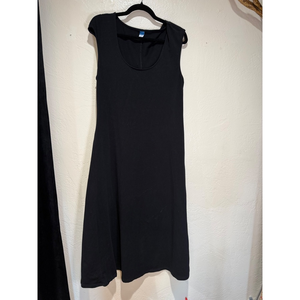 Old Navy Womens Black Cotton Stretch Sleeveless Scoop Neck A-Line Midi Dress L